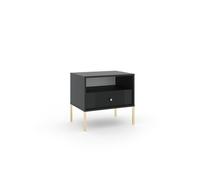 VIVALDI ISEO Table de chevet noire - Table d'appoint pour chambre à coucher - Façades élégantes nervurées et pieds dorés - Petite armoire pour lit - Avec tiroir