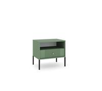 VIVALDI ISEO Table de chevet vert fumé - Table d'appoint pour chambre à coucher - Façades élégantes et pieds noirs - Table de chevet - Petite armoire pour lit - Avec tiroir