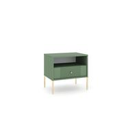 VIVALDI ISEO Table de chevet vert fumé - Table d'appoint pour chambre à coucher - Façades élégantes nervurées et pieds dorés - Petite armoire pour lit - Avec tiroir