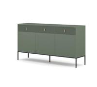 VIVALDI Maggiore Smoke Green Commode à 3 portes avec tiroirs, pieds noirs, poignées dorées, style rétro élégant, buffet de chambre à coucher