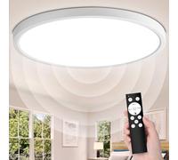 VivaLet Plafonnier LED Detecteur de Mouvement Intérieur 28W 2800LM, 3000K-6000K Plafond Plat à Intensité Variable Avec Télécommande, IP54 Lampe de Capteur de Lumière Pour Bains Garage Couloir 30cm