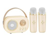 Vivamic Kids Karaoke Fun Set - Compact Mini Karaoke Machine with 2 Wireless Mics (Beige)