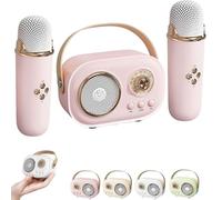 Vivamic Portable Kids Karaoke Fun Set, Vivamic Portable Microphone with 2 Wireless Mics, Mini Bluetooth Karaoke Speaker, for Birthday Home Farmily Friends Party (Double Microphone,Pink)