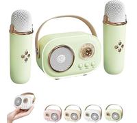 Vivamic Portable Kids Karaoke Fun Set, Vivamic Portable Microphone with 2 Wireless Mics, Mini Bluetooth Karaoke Speaker, for Birthday Home Farmily Friends Party (Double Microphone,Green)