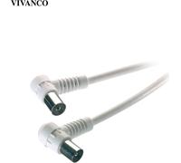 VIVanco™Câble d'antenne coudé, pour TV et radio, fiche coudée peu encombrante, coaxial mâle à coaxial femelle, 90dB, 5m, en blanc