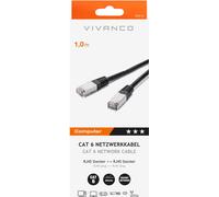 VIVanco™Câble réseau CAT6 de haute qualité, câble LAN RJ45 mâle, câble blindé, jusqu'à 250 MHz, 1m, noir