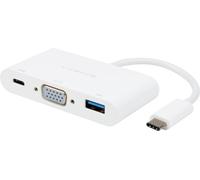 VIVanco™Hub USB Type C de haute qualité, adaptateur VGA 3en1, 2048x1152, USB 3.1 Superspeed, 60W Power Delivery, 0,1 m