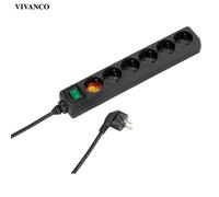 VIVanco™Multiprise de haute qualité, 6x avec interrupteur, 1,4 m, noir, tourné à 45°, montage mural, protection accrue contre les contacts accidentels