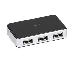 Vivanco USB 2.0 Hub 4 Ports Active, boîtier en métal, avec Bloc d'alimentation Noir/Argent