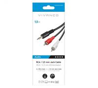 VIVANCO VVAJACK2RCA18MMK Adaptateur Audio RCA-Jack 3.5mm M-F 1.5m Noir