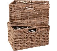 VIVANNO Corbeille d'étagère en jacinthe d'eau KIRA lot de 2, tressée nature - 35,50x25x20 cm