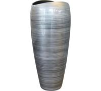 VIVANNO Jardinière en fibre de verre DELUXE ronde, argent brillant avec motif - 37x81 cm