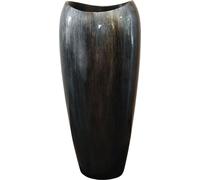 VIVANNO Jardinière en fibre de verre DELUXE ronde, argent brillant avec motif - 37x81 cm
