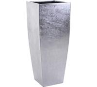 VIVANNO Jardinière en fibre de verre LINEA Colonne, argentée aspect feuille brillant - 40x40x100 cm