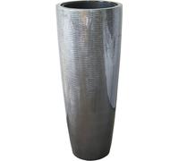 VIVANNO Jardinière en fibre de verre METRO ronde, argent brillant avec motif - 42x42x100 cm