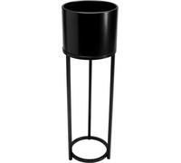 VIVANNO Pot de fleurs tôle d'acier vernie par poudre ELEVATE ROUND rond, noir mat - 25x79 cm