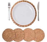 VIVANNO Set de 4 Sets de Table Ronds - Lavables en Jacinthe d'eau | Set de Table Rond 30 cm, Sous-assiette & Napperon, Sets de Table Naturels, Lot de 4
