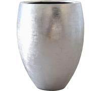 VIVANNO Vase de sol en fibre de verre CALISO Rond, argenté aspect feuille brillant - 49x62 cm