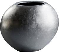 VIVANNO Vase de sol en fibre de verre OVALE rond, argenté aspect feuille brillant - 59x29x50 cm