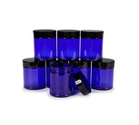 Vivaplex, Lot de 8 bocaux ronds en verre bleu cobalt, 237 ml, avec couvercles noirs