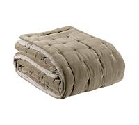 Vivaraise - Chemin de lit Elise - 90x240 cm - Couvre lit 100% Coton - Garnissage Polyester Moelleux - Tissu Doux et Chaud - Couette matelassée réversible - Bicolore Beige/Ficelle