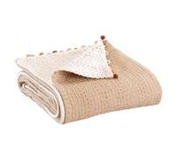 Vivaraise - Plaid Gastounet - 140x200 cm - Couverture d'appoint, jeté de canapé - 100% Coton Doux et Chaud - Garnissage Moelleux, matelassage Fait Main - Pompons en Satin