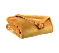 VIVARAISE Plaid Tender pompons ocre - 130 x 170 cm