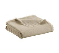 Vivaraise - Plaid Zeff Nomade - 130x180 cm - Couverture d'appoint Chaude, jeté de canapé Doux - Recto en Lin, Verso en Coton - Finition frangée - Couleur Naturelle