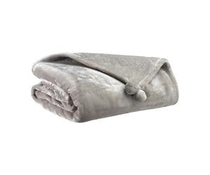 Vivaraise Tender Plaid à pompons gris perle - 130 x 170 cm