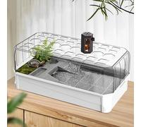 Vivarium Tortue | Aquarium pour Reptiles et Amphibiens | Kit Terrarium Tortue Terrestre Complet Acrylique | Recirculation d'Eau Filtrée | Panier de Protection Reptiles | Cage pour Tortue de Terre(Whit
