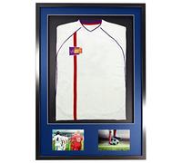 Vivarti Cadre de présentation pour maillot de football, maillot de rugby, t-shirt de groupe - Format A1 59,4 x 84 cm - Cadre noir, passe-partout bleu, dos noir