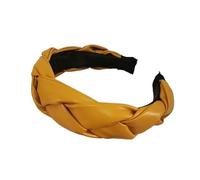VIVAZYTGH Bandeau de cheveux tendance for femmes, bandeau en cuir tressé à nœud croisé, couvre-chef large torsadé sur le côté(Yellow)
