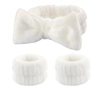 VIVAZYTGH Bandeau de spa et serviettes de poignet for le lavage du visage, bandeaux élastiques avec bracelets hautement absorbants for les soins de la peau sous la douche(White)