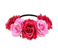 VIVAZYTGH Bandeau rose Bandeau de fête de vacances bohème explosif transfrontalier Bandeau de fleur élastique(14)
