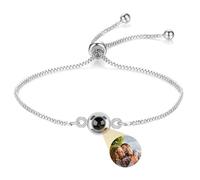 VIVAZYTGH Bracelet Photo personnalisé Bracelets de Projection personnalisés avec Image à l'intérieur 100 Langues Je t'aime Bracelet en Acier Inoxydable(Titanium_Rose Gold Color)