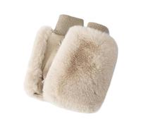 VIVAZYTGH Gants demi-doigt en cuir suédé et fausse fourrure de lapin for étudiant, for le sport en plein air, la conduite, écran tactile, doux et chaud for l'hiver(Beige white)