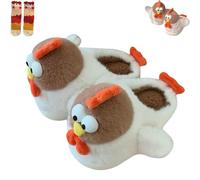 VIVBCLI Pantoufles en forme de poule pour femme, chaussures de maison avec ailes et chaussettes, chaussons antidérapants en peluche confortable, b, 38 EU