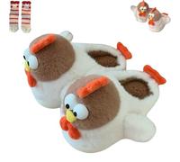 VIVBCLI Pantoufles en forme de poule pour femme, chaussures de maison avec ailes et chaussettes, chaussons antidérapants en peluche confortable, a, 37 EU