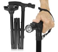 Vive Canne pliable avec lumière - Bâton de marche réglable pour femme, homme, équilibre - pliable et portable - Aide à la mobilité - Léger, robuste, confortable - Pointe pivotante à quatre pointes