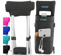 Vive Coussinets de béquille, sac et poignées (5 pièces) - Rembourrage pour béquilles pour adultes avec poignées, pochette pour accessoires - Poignées rembourrées médicales souples, accessoires pour