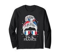 Vive La France Bastille Day French Flag Messy Chignon Femme Manche Longue