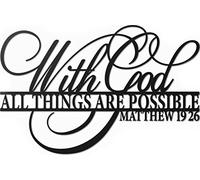 Vivegate Décoration murale en métal avec inscription « With God All Things Are Possible » - 45,7 x 30,5 cm - Inscription religieuse - Versets de la Bible chrétienne noire - Everthing Is Possible with