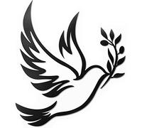 Vivegate Décoration murale en métal - Colombe de la paix - Branches d'olivier - Contour noir - Colombe blanche - Taille M - 33 x 28 cm - Colombe