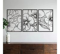 Vivegate Lot de 3 panneaux muraux noirs minimalistes en métal à une ligne - 45,7 x 30,5 cm - Panneaux muraux noirs à motif floral abstrait minimaliste pour décoration murale d'intérieur