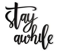 Vivegate Panneau mural en métal « Stay Awhile » - Panneau mural noir « Stay Awhile » pour décoration murale d'entrée (taille - 44,5 x 28 cm)