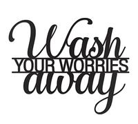 Vivegate Panneau mural en métal « Wash Your Worries Away » - 35,6 x 27,9 cm - Noir - Beau panneau mural en métal pour suspendre n'importe quelle salle de bain - Panneau de rinçage et de rinçage
