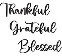 Vivegate Thankful Grateful Blessed Décoration murale en métal - 44,5 x 39,1 cm - 3 panneaux noirs « Thankful Grateful Blessed » pour décoration d'intérieur