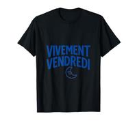 Vivement Vendredi Lettré à la main Bleu Blanc Graphique T-Shirt