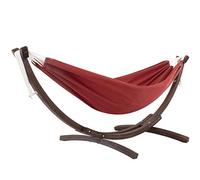 Vivere Double Hamac Sunbrella avec Solide support en Pin - Crimson