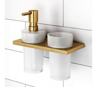 Viverso x add Distributeur de savon et gobelet porte-brosse à dents avec support mural double, VU9400XX+VU9500BG+VU5000XX+VA1401BG,